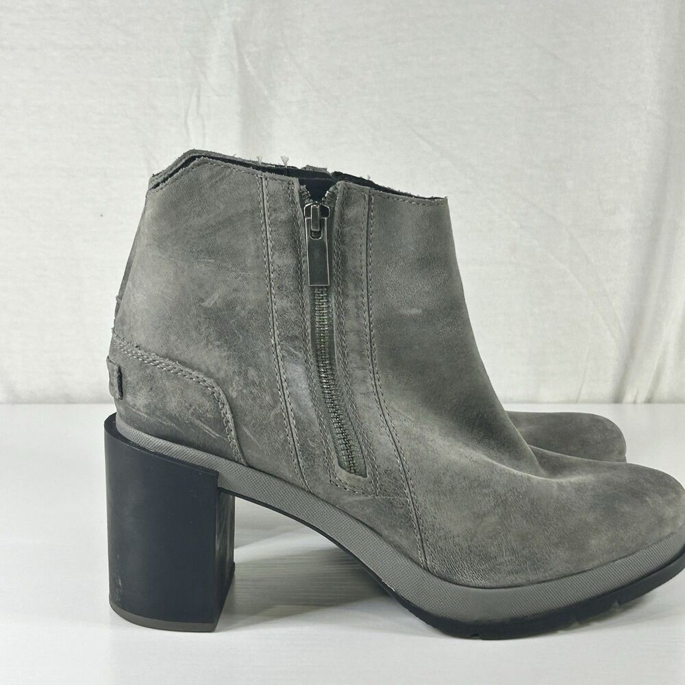Sorel Blake Bootie Women's Heel Ankle Boots Gray Waterproof Leather Zip Size 10